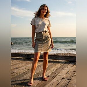 Vintage Contrast Denim Army Green Skirt